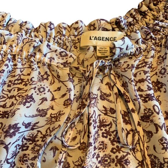 L’agence Womens Crawford Billow Sleeve blouse purple white floral extra small - Picture 10 of 11